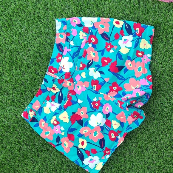 Elle Bright Vibrant Floral Teal Pink Summer Stretch Cotton Shorts Womens Size 8 - Picture 12 of 16
